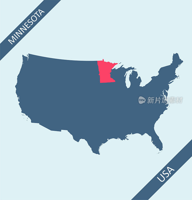 明尼苏达在美国地图上高亮显示