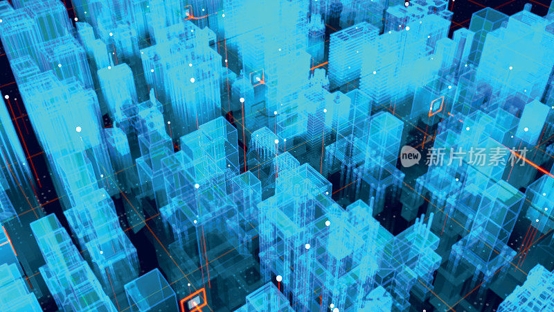 全息城市地图。未来的城市。蓝色霓虹剪影城市。数字城市的背景。商业技术的概念。矢量插图。