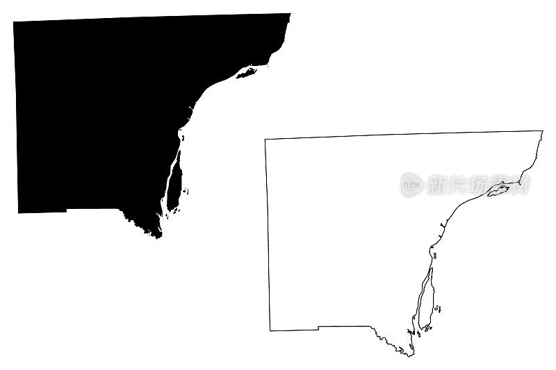 密歇根州韦恩县(美国密歇根州韦恩县，美国，美国)地图矢量插图，涂鸦草图韦恩地图