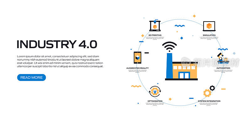 工业4.0相关现代平面风格矢量插图