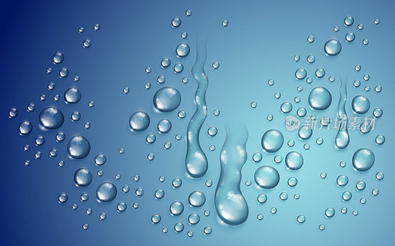 水滴在淋浴或池，凝结水或雨滴现实透明矢量插图，容易放在任何背景或单独使用水滴。