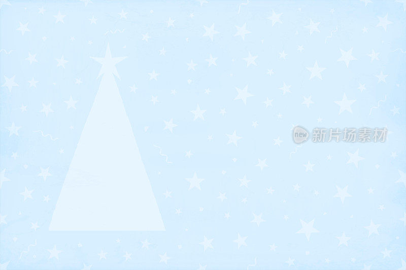 柔和的浅蓝色星空矢量背景与一个三角形的圣诞树，星星遍布，使半无缝模式(模式是无缝的，而grunge不是)