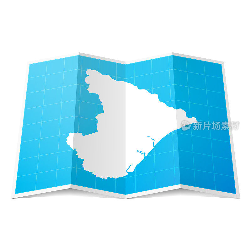 折叠的塞尔维亚地图，孤立的白色背景