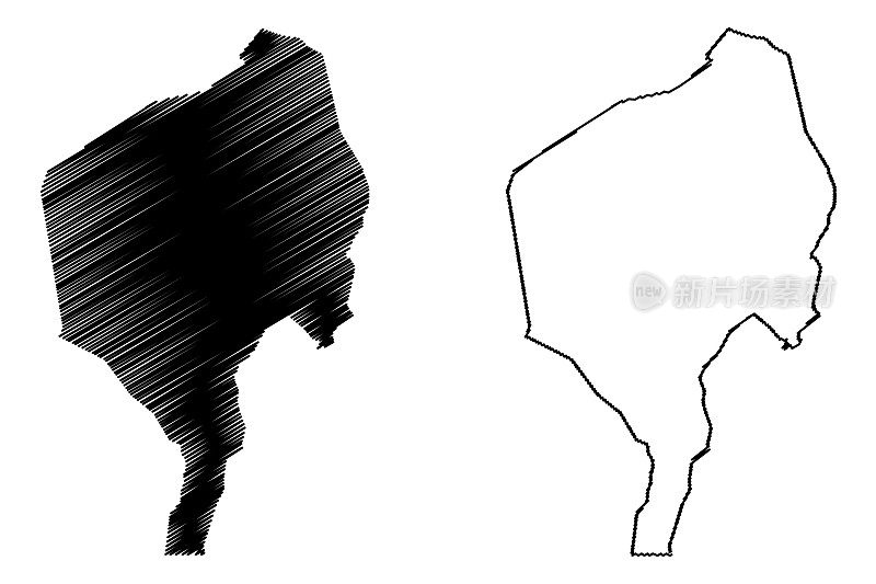 青尼罗州(苏丹共和国，北苏丹)地图矢量插图，草稿蓝尼罗地图