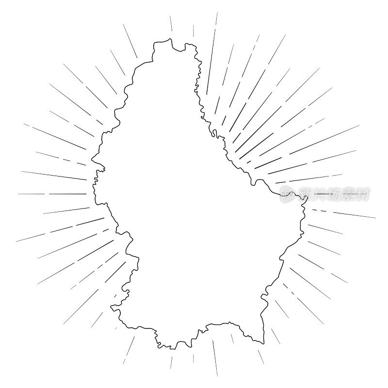 卢森堡地图与阳光在白色的背景