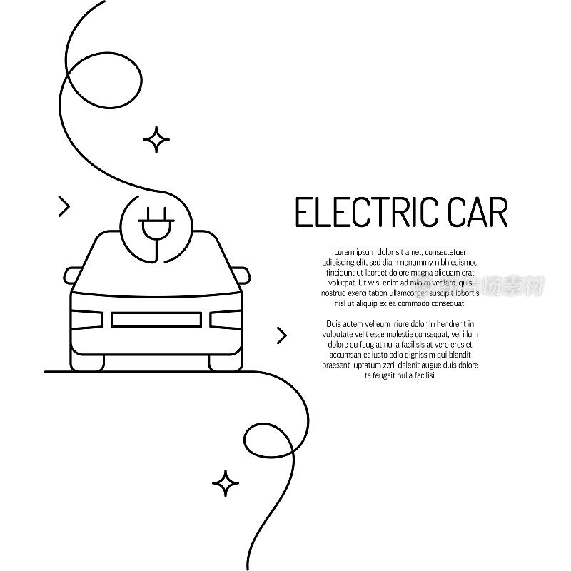 电动汽车图标连续线条绘制。手绘符号矢量插图。