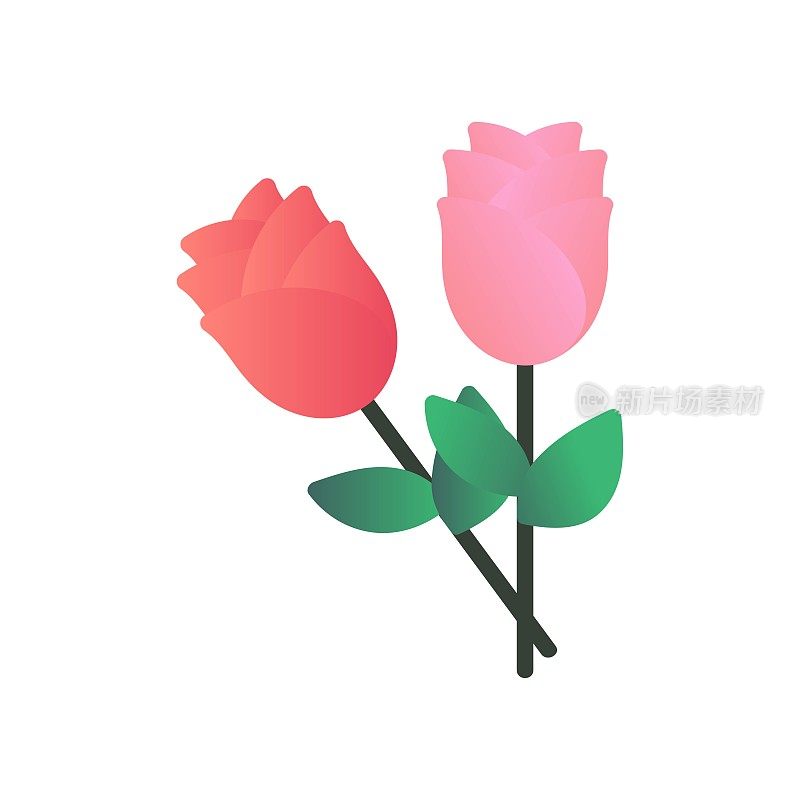 情人节两朵玫瑰的插画，甜美的色彩主题