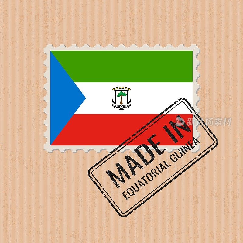 赤道几内亚制造徽章载体。赤道几内亚国旗贴纸。油墨印章隔离在纸张背景上。