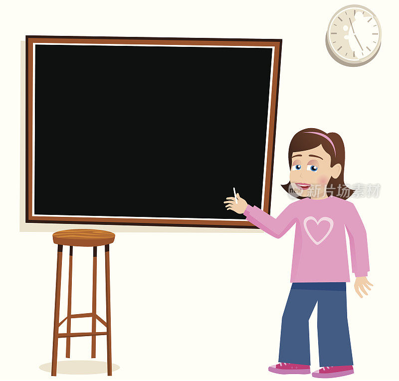 小女孩在黑板上写字