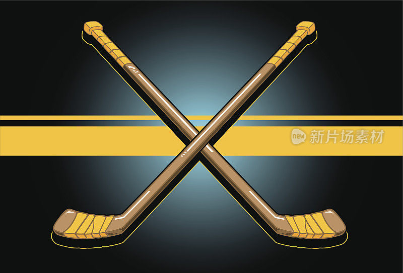 两根交叉的曲棍球棒在黄线上的数字图像