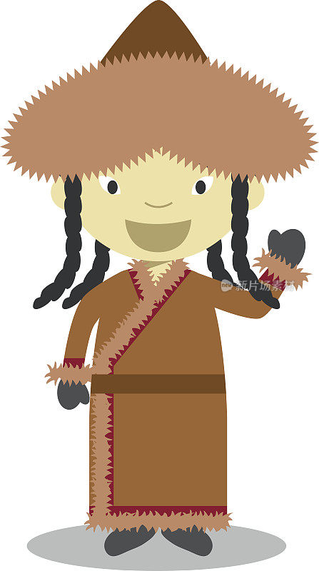 来自蒙古的人物穿着传统的方式矢量插图。