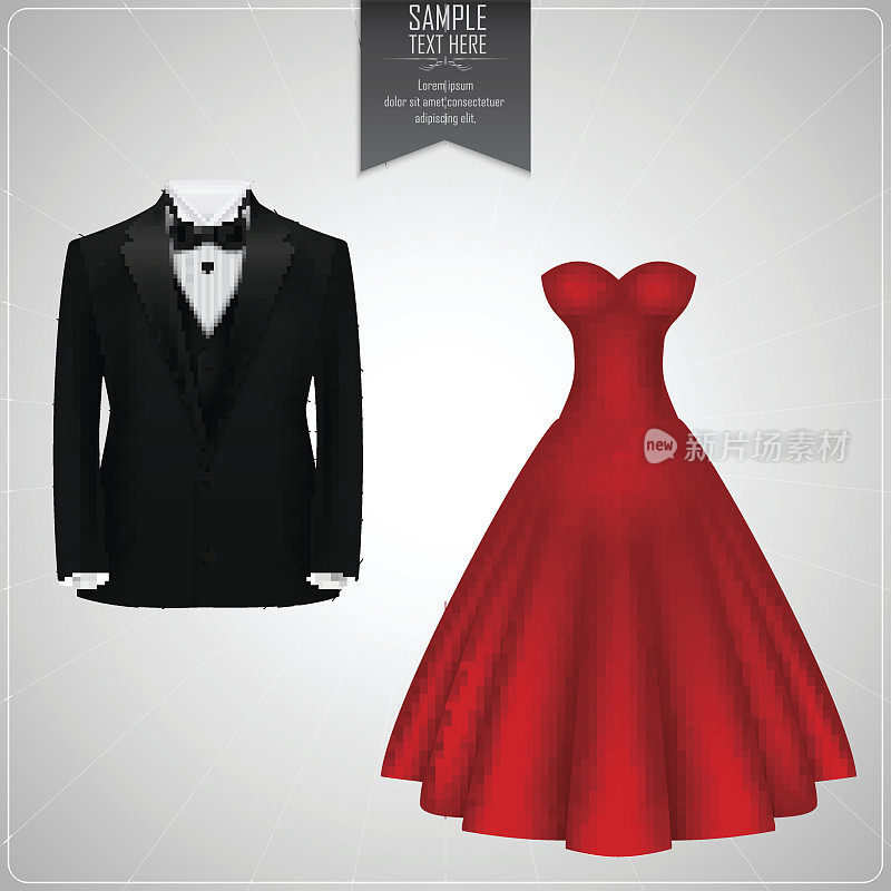 黑色燕尾服和红色新娘礼服
