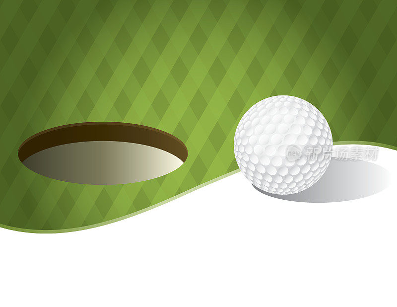 矢量高尔夫球在一个推杆的绿色背景