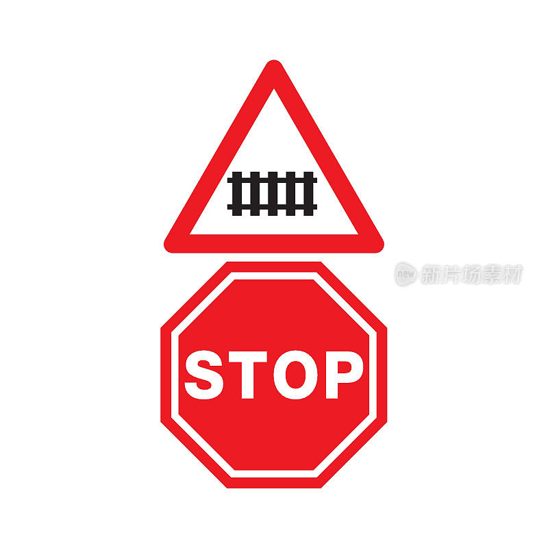交通信号符号标志。前方停车标志，前方交通灯，警告矢量图