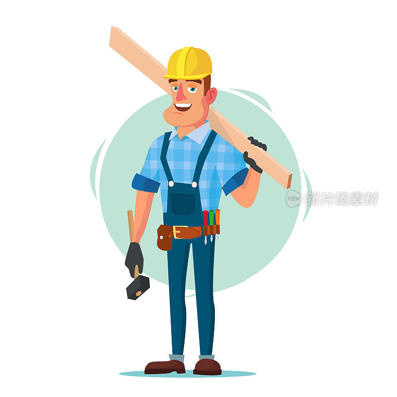 木框架房屋建筑工人向量。建筑工人在搭建建筑框架。孤立的平面卡通人物插图