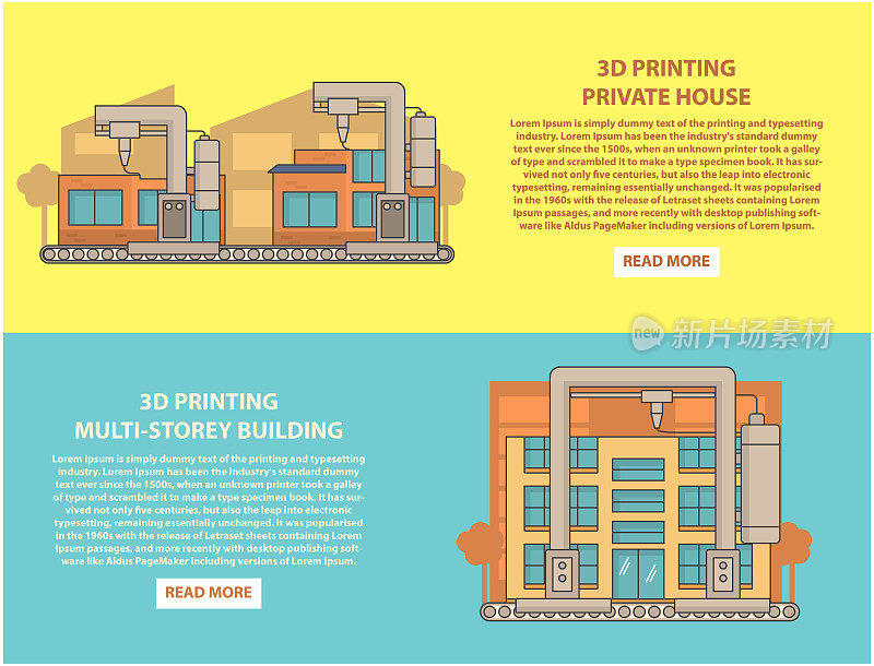 房子3D打印概念向量水平横幅集