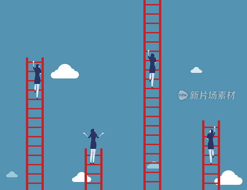 业务团队爬上梯子。概念业务矢量插图。