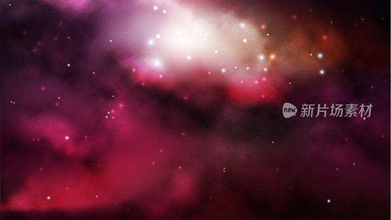 星系间的背景有明亮多彩的星云和恒星。幻想科学天文插图