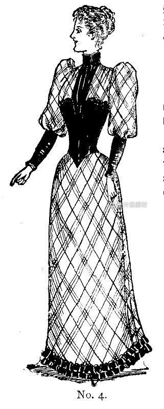 19世纪女性高领羊腿袖的服饰时尚盘;维多利亚时代的服装和最新时装1893年
