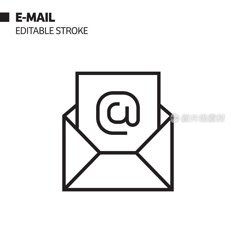 电子邮件线图标，轮廓向量符号插图。完美像素，可编辑的描边。