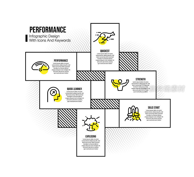 信息图表设计模板与性能关键字和图标