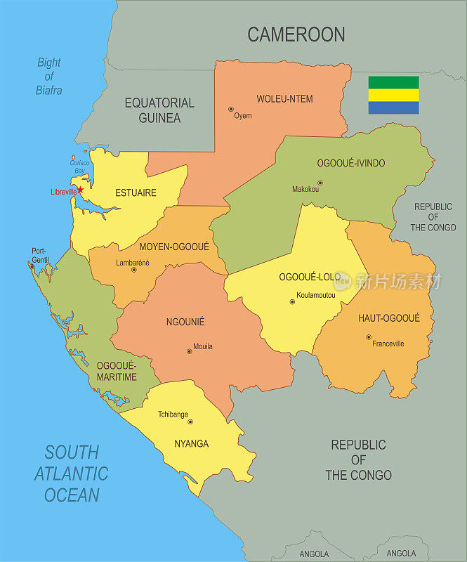 加蓬平面地图与旗帜