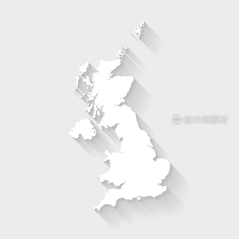 英国地图与空白背景上的长阴影-平面设计