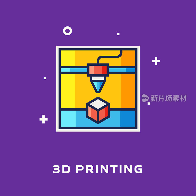 3D打印平面线图标，轮廓矢量符号插图。