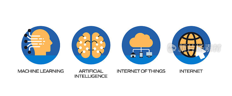 工业4.0相关平面风格图标。向量符号说明。