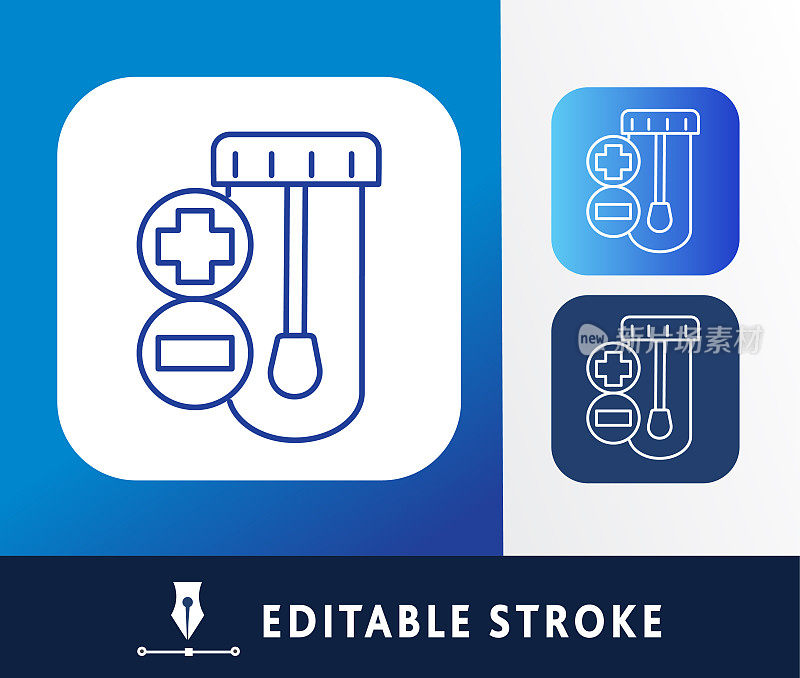 感冒和流感病毒拭子试管细线图标-可编辑的笔触