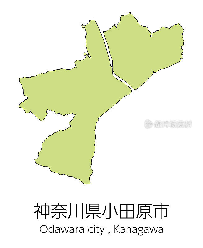 日本神奈川县小田原市地图。翻译:“小田原市，神奈川县。”