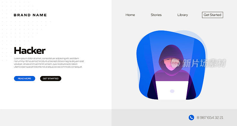 黑客，计算机犯罪概念矢量插图的登陆页模板，网站横幅，广告和营销材料，在线广告，商业演示等。
