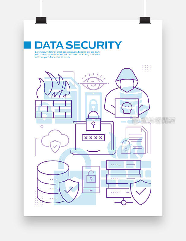 数据安全和网络安全相关的现代线条风格矢量插图