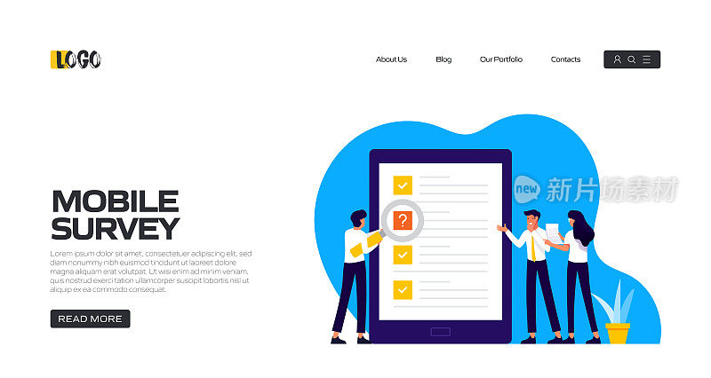 移动调查概念矢量插图登陆页面模板，网站横幅，广告和营销材料，在线广告，业务演示等。