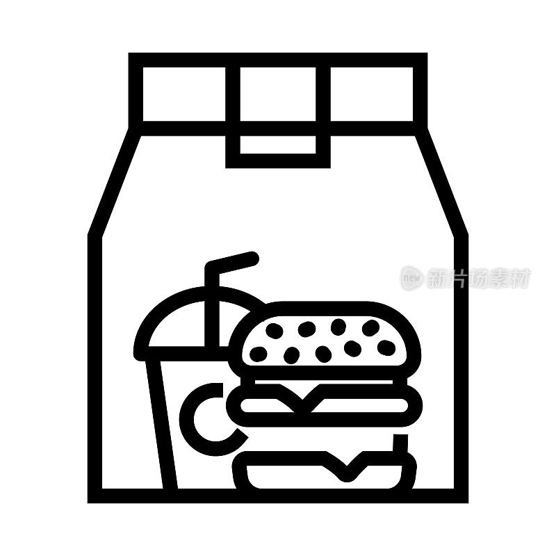 食品交付线图标，轮廓符号矢量插图