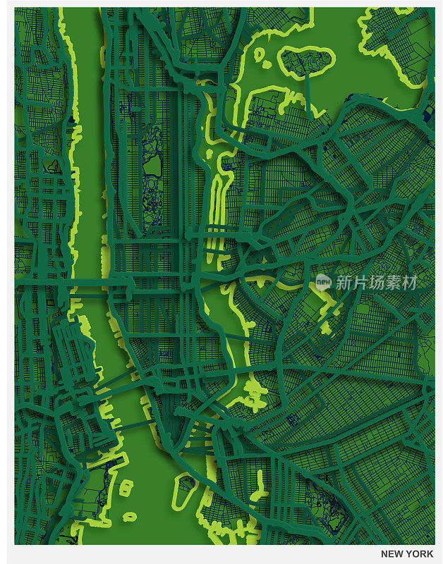 剪纸风格艺术插图地图，纽约市，美国