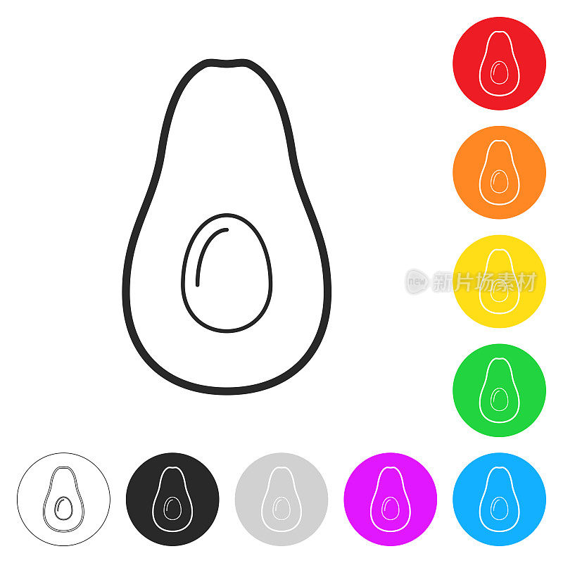 鳄梨。按钮上不同颜色的平面图标
