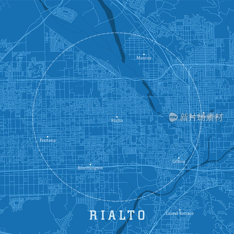 里阿尔托CA城市矢量道路地图蓝色文本
