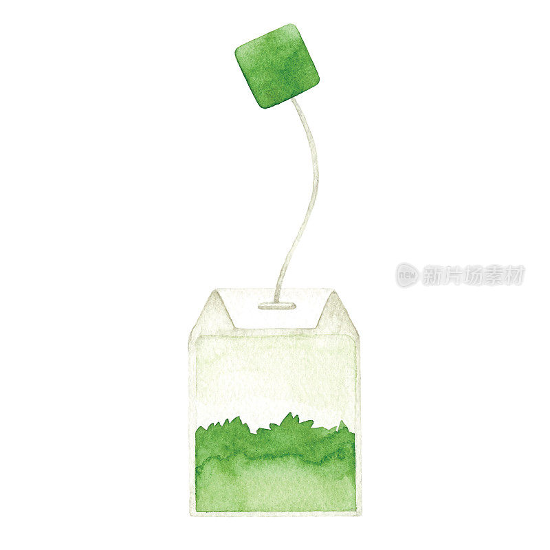水彩绿茶袋