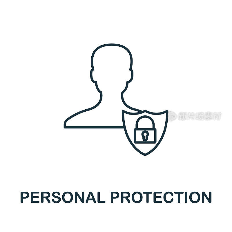 个人防护图标。线样式元素从gdpr集合。薄个人保护图标的模板，信息图和更多