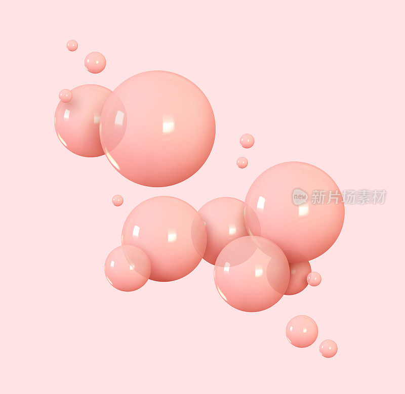 粉红色光泽的泡沫。背景与现实的球。抽象的最小的设计。矢量图
