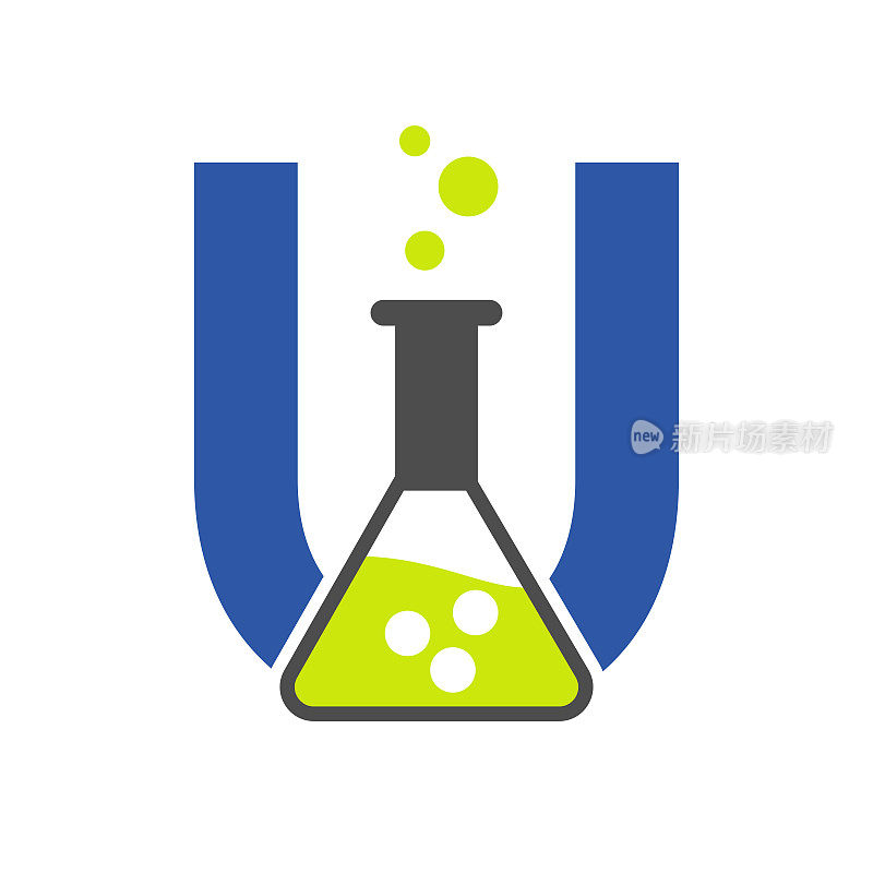 字母U实验室标志概念科学，保健，医疗，实验室，化学和自然符号