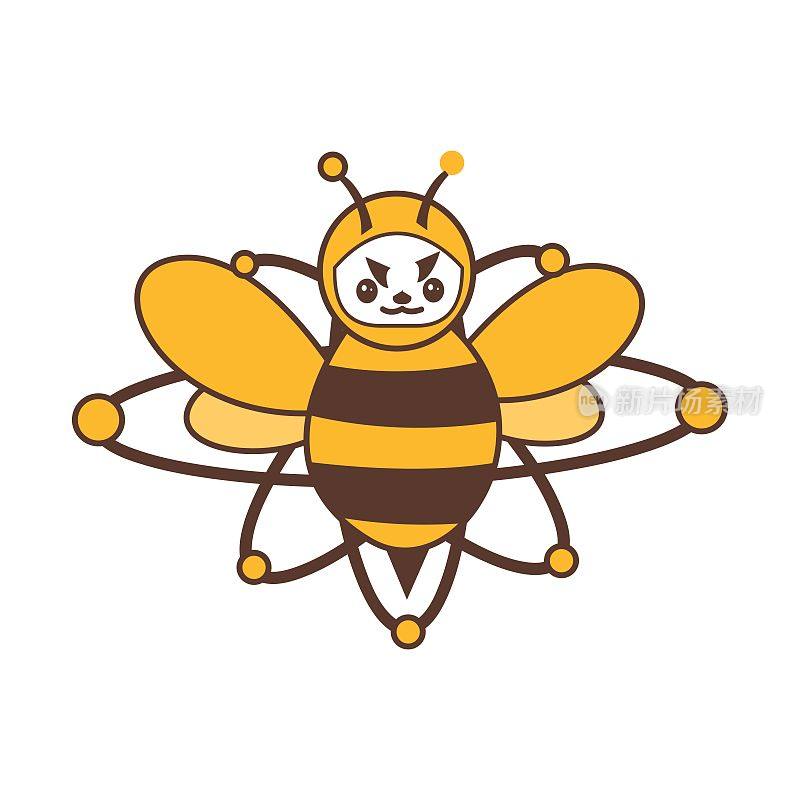 勇敢的原子蜜蜂有趣的标志和矢量图标字符