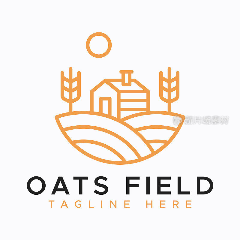 燕麦田地农业收获概念标志徽章面粉标签产品和商业食品工业。
