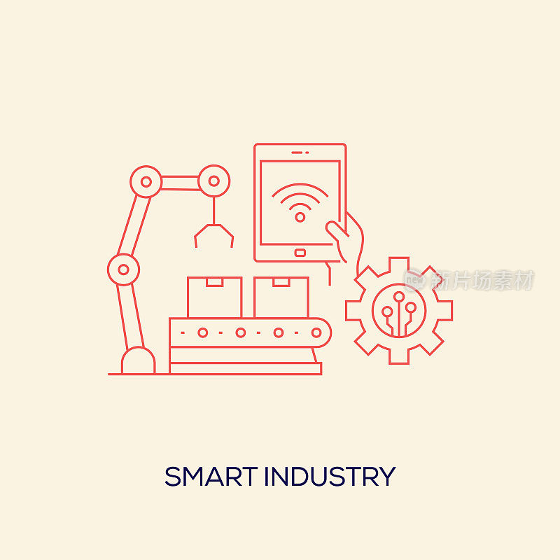 智能工业相关设计与线图标。简单的轮廓符号图标。