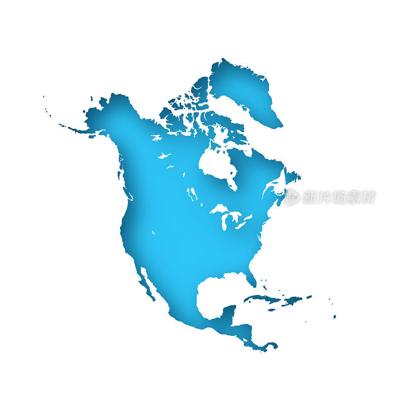 北美地图-白纸，蓝色背景