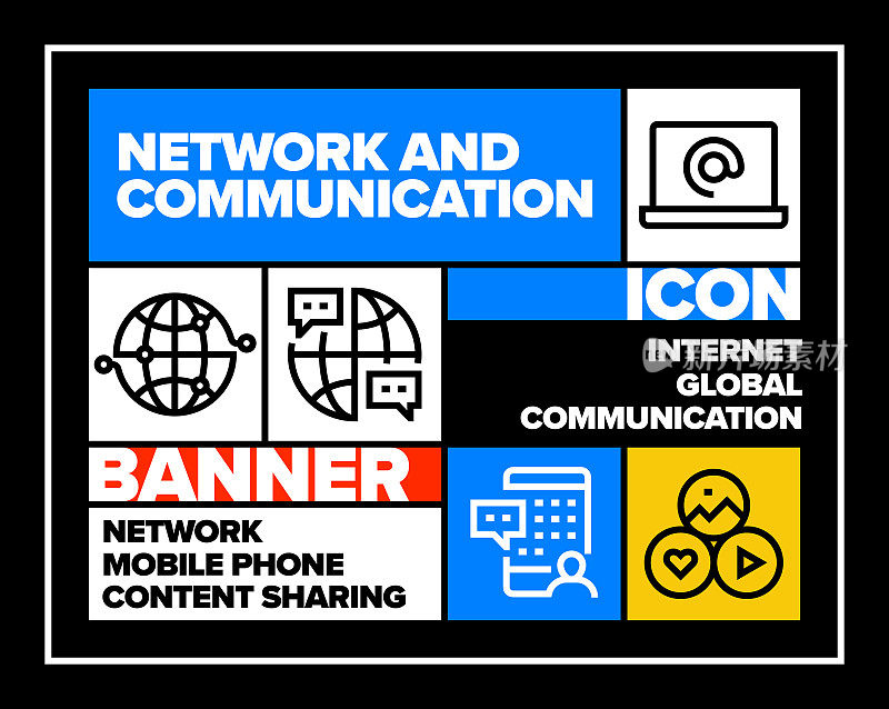 网络和通信线图标集和横幅设计