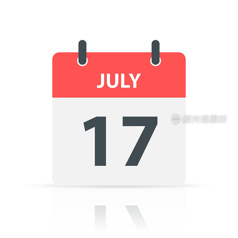 7月17日-每日日历图标与白色背景反射