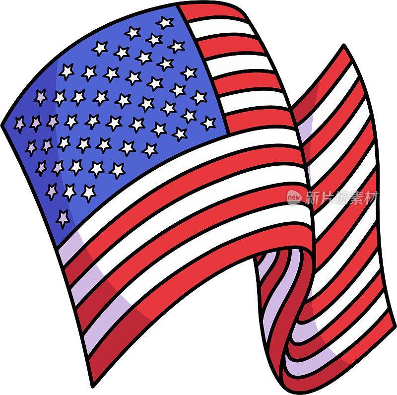 在风中飘扬的卡通美国国旗