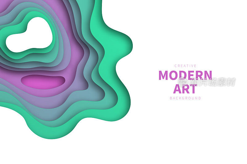 剪纸背景-紫色抽象波浪形状-新潮的3D设计